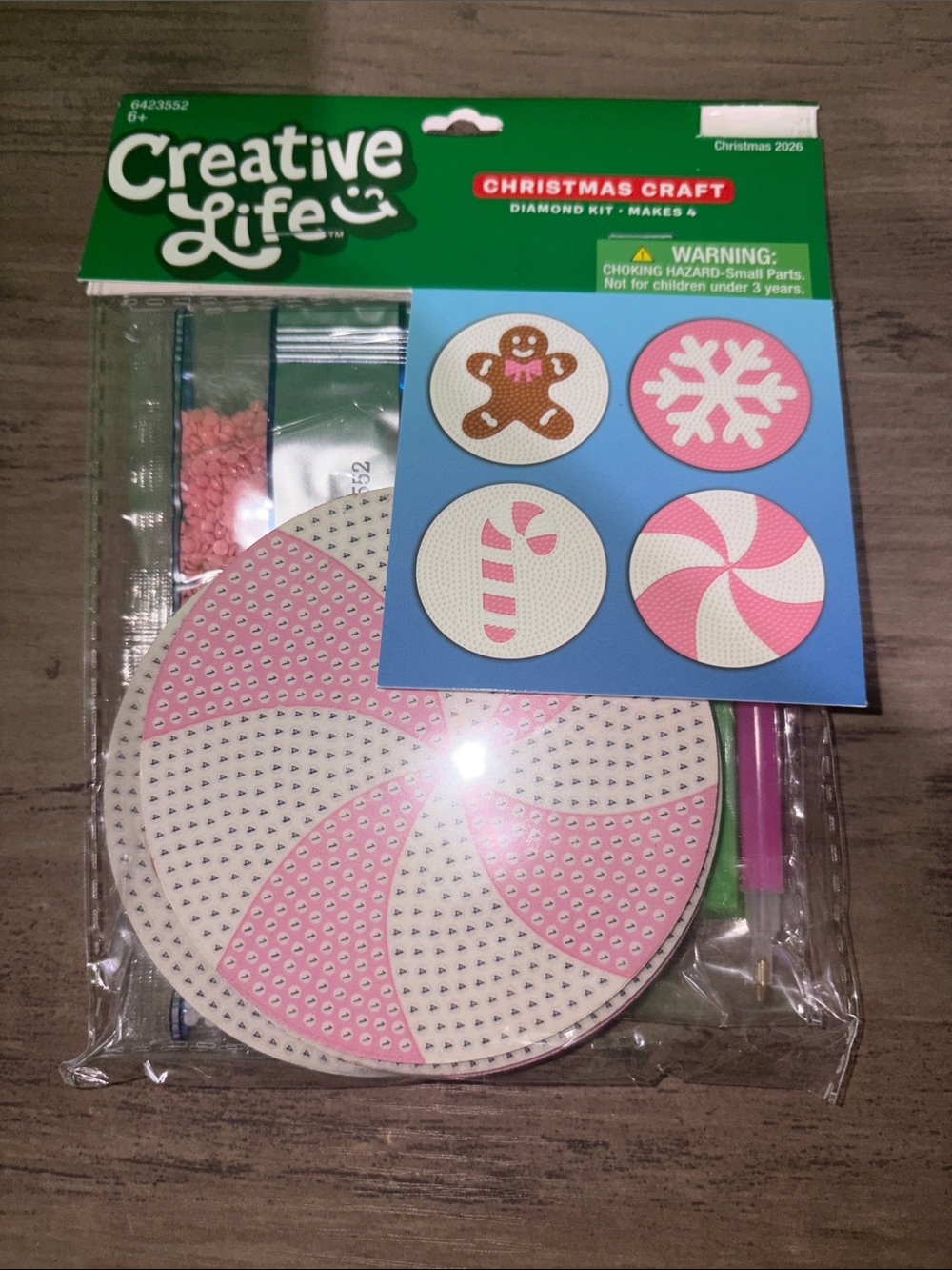 🆕💜 Creative Life Christmas Diamond Art Coaster Kit Pink White Set of 4